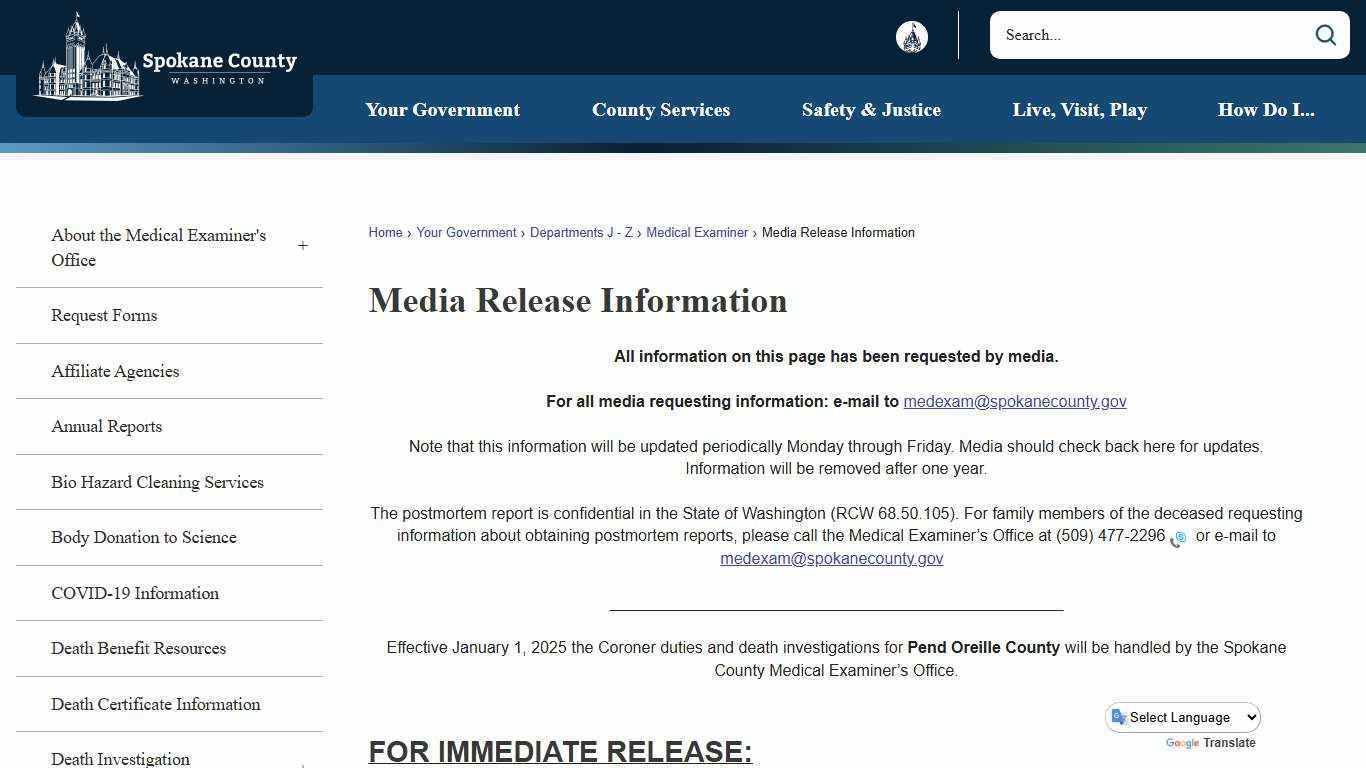 Media Release Information | Spokane County, WA