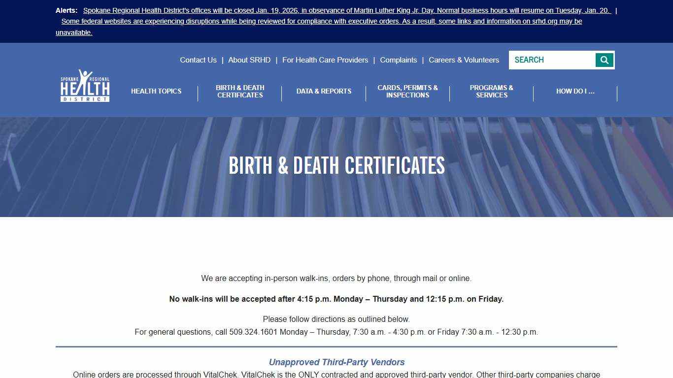 Spokane Regional Health District | Birth & Death Certificates